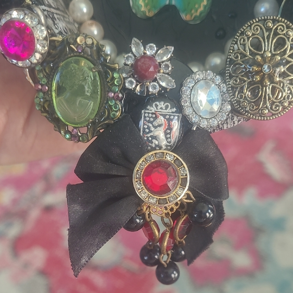 Hand Crafted Black and Green Jeweled Mixed Media Wall Accent - Picture 8 of 12
